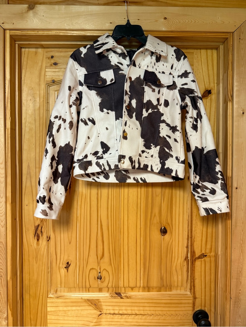 Commense dark brown & White Cow-Print Cropped Jacket